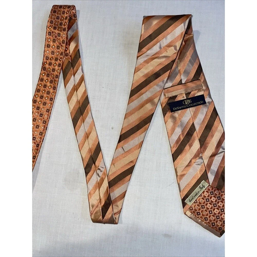 Desantis Collection Men’s Dress Tie Size 58” Peach Striped Business Formal City